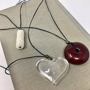 Handmade Multi-Strand Pearl Seed Bead Polymer Clay Lucite Heart Necklace